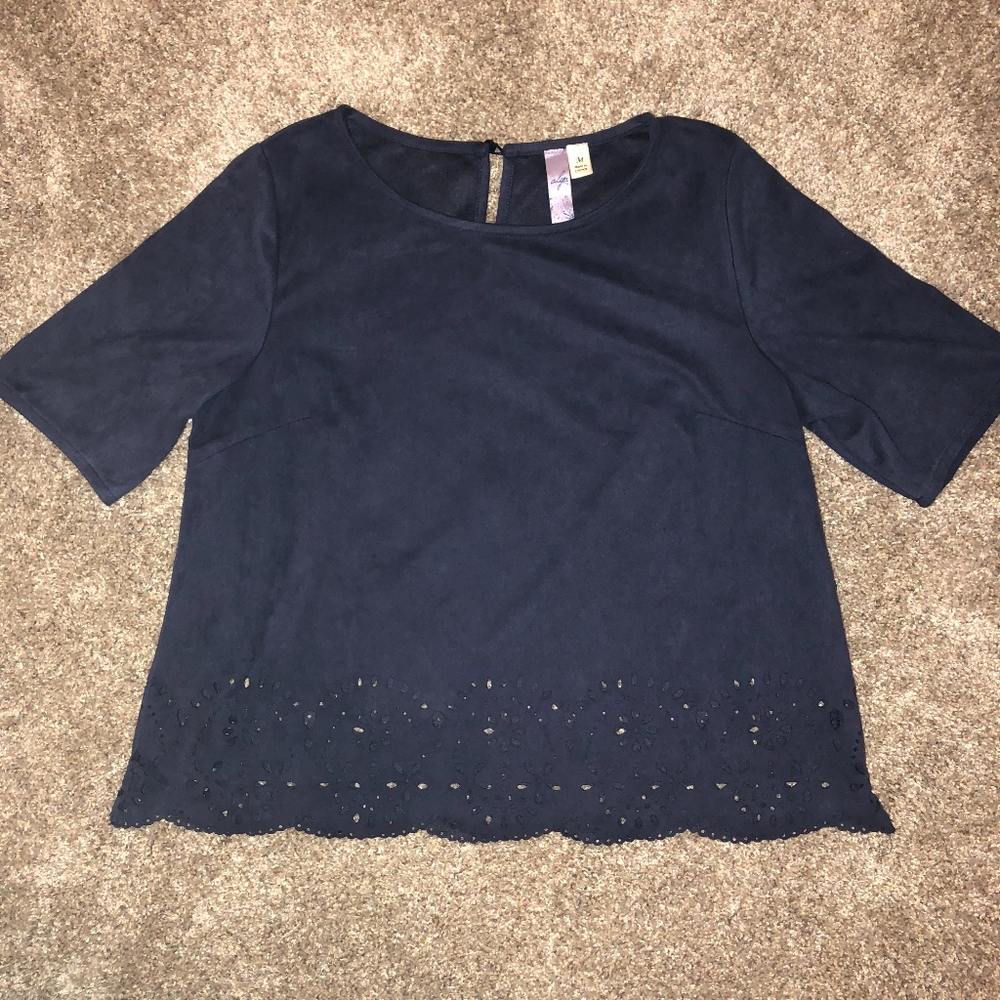 Navy Suede Tee with Tiny Cut Outs